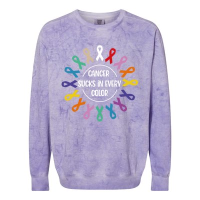 Cancer Sucks In Every Color Fight Cancer Awareness Ribbons Gift Colorblast Crewneck Sweatshirt