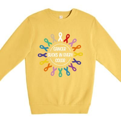 Cancer Sucks In Every Color Fight Cancer Awareness Ribbons Gift Premium Crewneck Sweatshirt