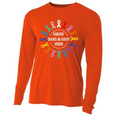 Cancer Sucks In Every Color Fight Cancer Awareness Ribbons Gift Cooling Performance Long Sleeve Crew