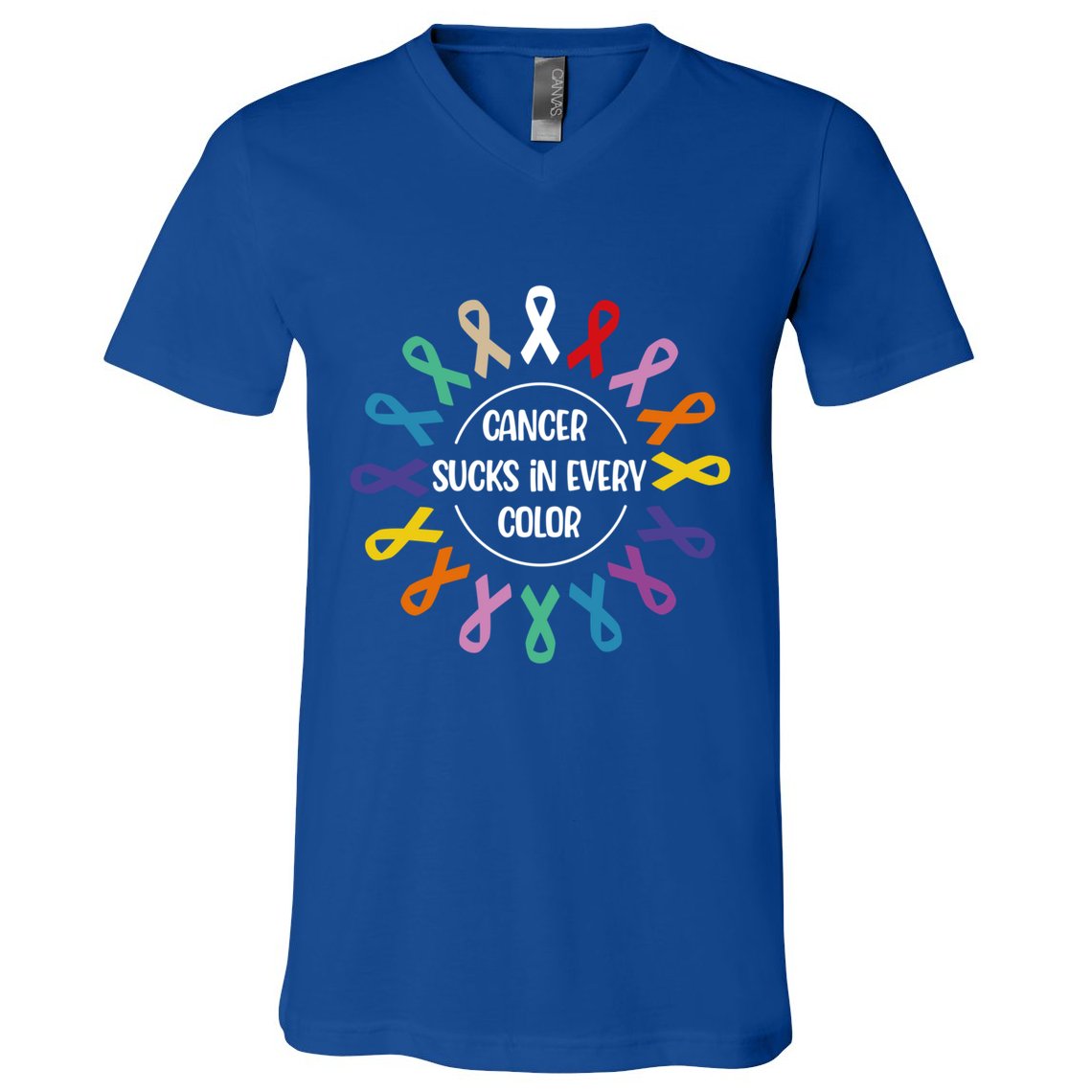 Cancer Sucks In Every Color Fight Cancer Awareness Ribbons Gift V-Neck T-Shirt