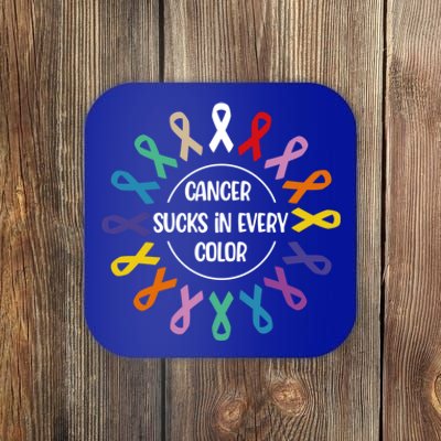 Cancer Sucks In Every Color Fight Cancer Awareness Ribbons Gift Coaster