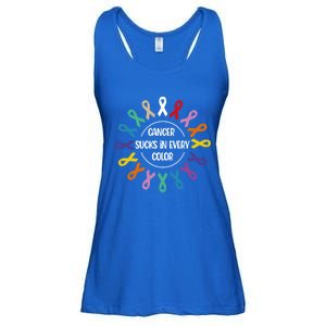 Cancer Sucks In Every Color Fight Cancer Awareness Ribbons Gift Ladies Essential Flowy Tank