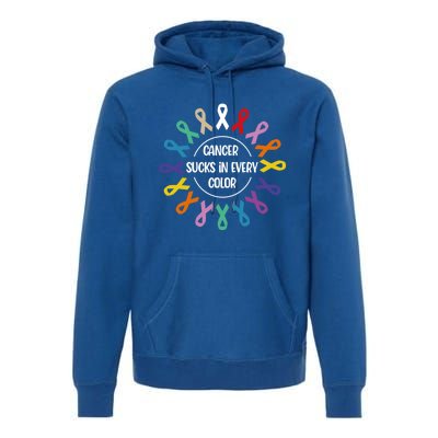 Cancer Sucks In Every Color Fight Cancer Awareness Ribbons Gift Premium Hoodie