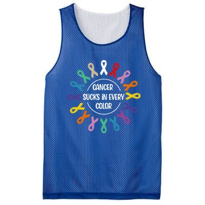 Cancer Sucks In Every Color Fight Cancer Awareness Ribbons Gift Mesh Reversible Basketball Jersey Tank