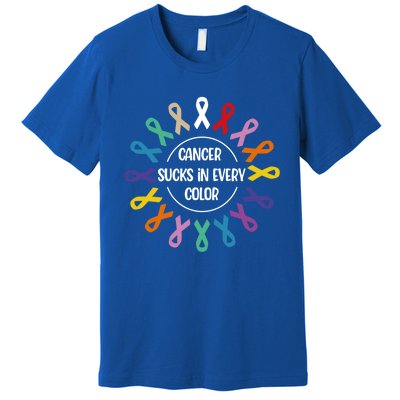 Cancer Sucks In Every Color Fight Cancer Awareness Ribbons Gift Premium T-Shirt