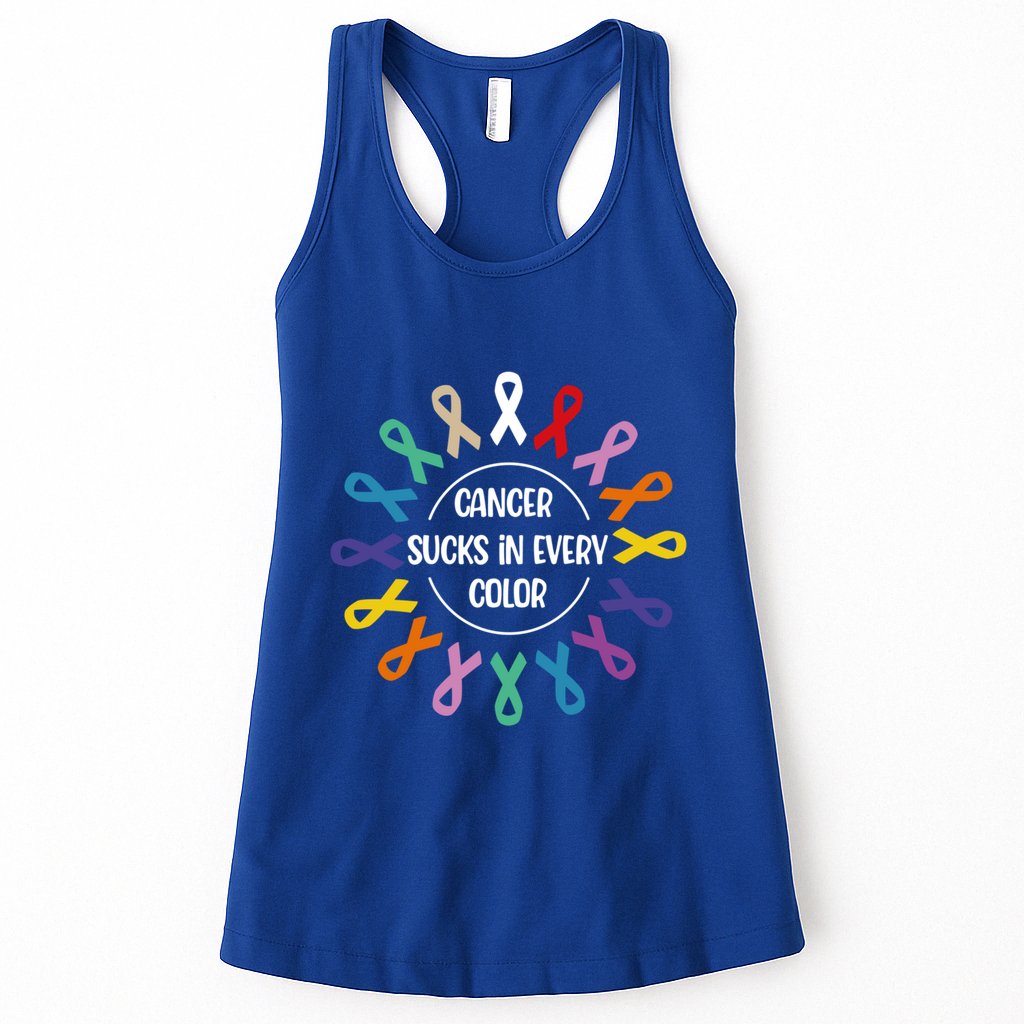 Cancer Sucks In Every Color Fight Cancer Awareness Ribbons Gift Womens Tank Top