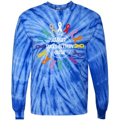 Cancer Sucks In Every Color Fight Cancer Awareness Ribbons Gift Tie-Dye Long Sleeve Shirt