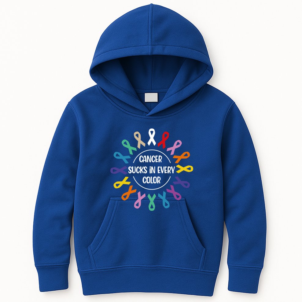 Cancer Sucks In Every Color Fight Cancer Awareness Ribbons Gift Kids Hoodie