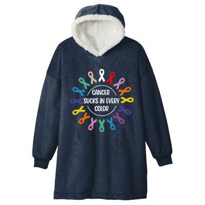 Cancer Sucks In Every Color Fight Cancer Awareness Ribbons Gift Hooded Wearable Blanket