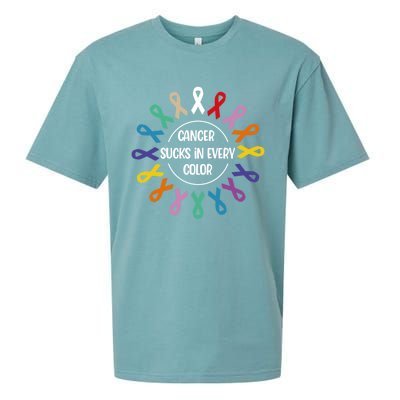 Cancer Sucks In Every Color Fight Cancer Awareness Ribbons Gift Sueded Cloud Jersey T-Shirt