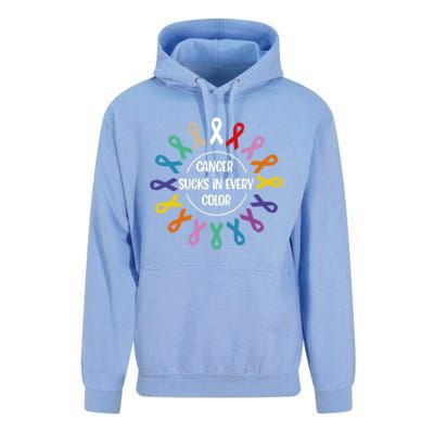 Cancer Sucks In Every Color Fight Cancer Awareness Ribbons Gift Unisex Surf Hoodie