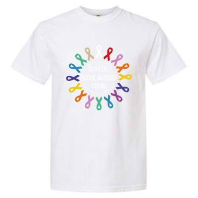 Cancer Sucks In Every Color Fight Cancer Awareness Ribbons Gift Garment-Dyed Heavyweight T-Shirt