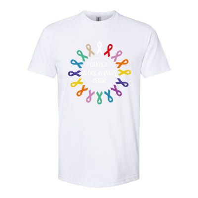 Cancer Sucks In Every Color Fight Cancer Awareness Ribbons Gift Softstyle CVC T-Shirt