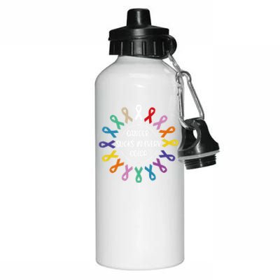 Cancer Sucks In Every Color Fight Cancer Awareness Ribbons Gift Aluminum Water Bottle