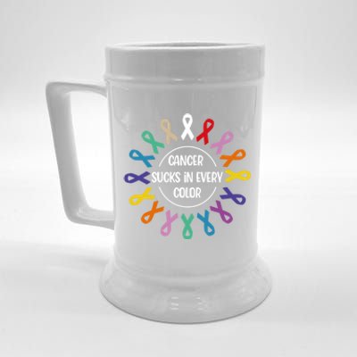 Cancer Sucks In Every Color Fight Cancer Awareness Ribbons Gift Beer Stein