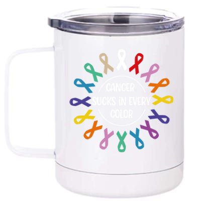 Cancer Sucks In Every Color Fight Cancer Awareness Ribbons Gift 12 oz Stainless Steel Tumbler Cup