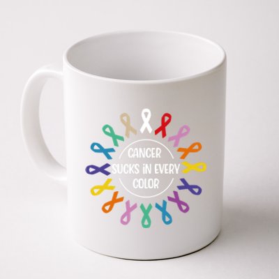 Cancer Sucks In Every Color Fight Cancer Awareness Ribbons Gift Coffee Mug