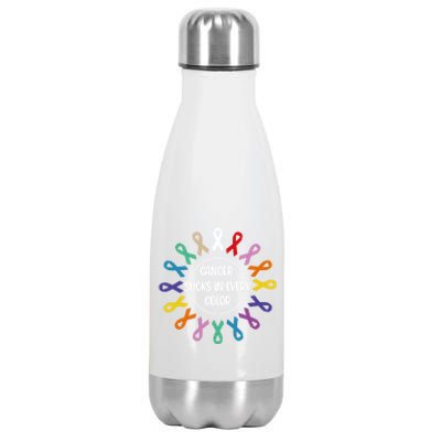 Cancer Sucks In Every Color Fight Cancer Awareness Ribbons Gift Stainless Steel Insulated Water Bottle