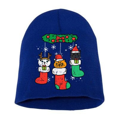 Cats Santa In Christmas Stockings Cute Xmas Funny Short Acrylic Beanie