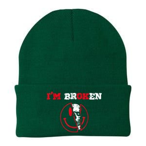 Confused Smile I'm Broken Invisible Illness I'm OK Broken Knit Cap Winter Beanie