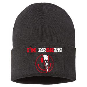 Confused Smile I'm Broken Invisible Illness I'm OK Broken Sustainable Knit Beanie