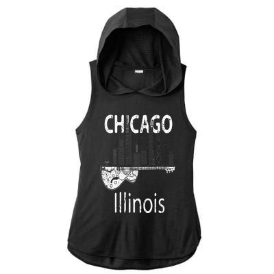 Chicago Souvenir  Illinois Music Electric Guitar Ladies PosiCharge Tri-Blend Wicking Draft Hoodie Tank