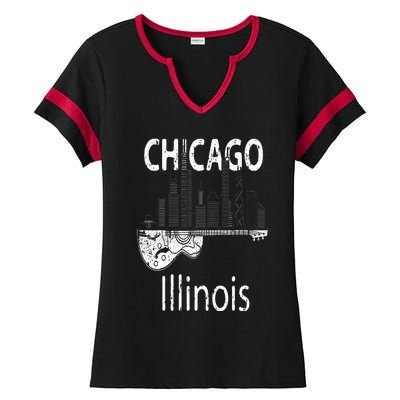 Chicago Souvenir  Illinois Music Electric Guitar Ladies Halftime Notch Neck Tee