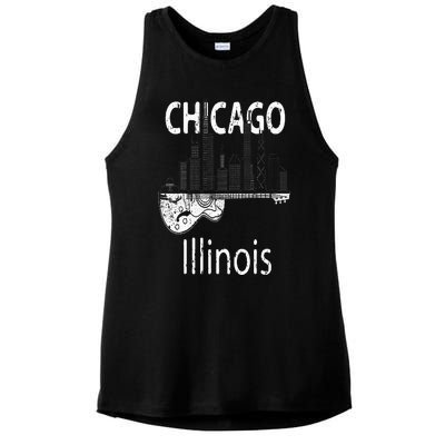 Chicago Souvenir  Illinois Music Electric Guitar Ladies PosiCharge Tri-Blend Wicking Tank