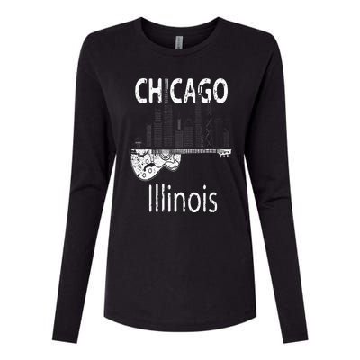 Chicago Souvenir  Illinois Music Electric Guitar Womens Cotton Relaxed Long Sleeve T-Shirt