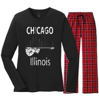 Chicago Souvenir  Illinois Music Electric Guitar Women's Long Sleeve Flannel Pajama Set 