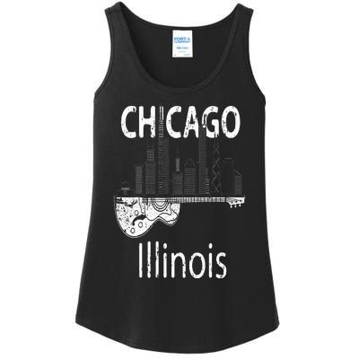 Chicago Souvenir  Illinois Music Electric Guitar Ladies Essential Tank