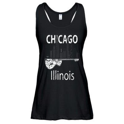 Chicago Souvenir  Illinois Music Electric Guitar Ladies Essential Flowy Tank