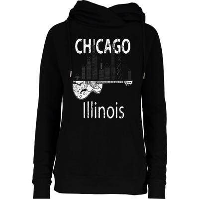 Chicago Souvenir  Illinois Music Electric Guitar Womens Funnel Neck Pullover Hood