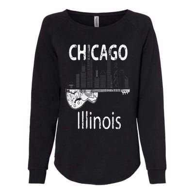 Chicago Souvenir  Illinois Music Electric Guitar Womens California Wash Sweatshirt