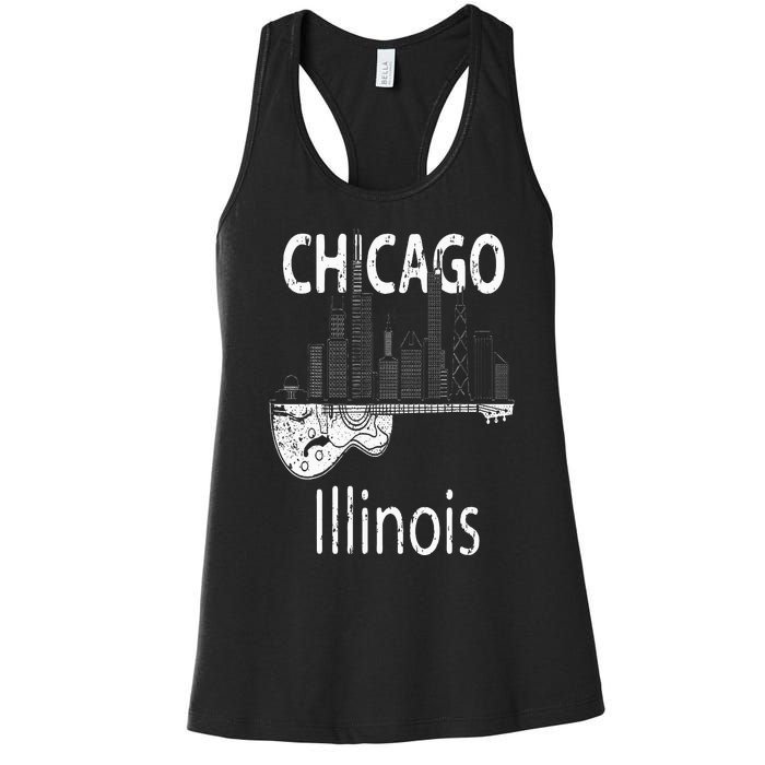 Chicago Souvenir  Illinois Music Electric Guitar Women's Racerback Tank