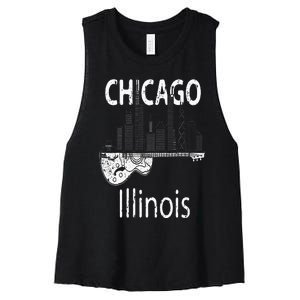 Chicago Souvenir  Illinois Music Electric Guitar Women's Racerback Cropped Tank