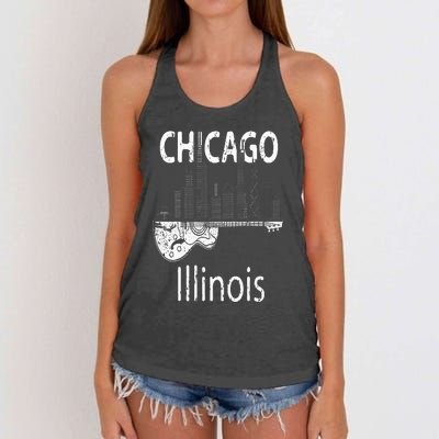 Chicago Souvenir  Illinois Music Electric Guitar Women's Knotted Racerback Tank