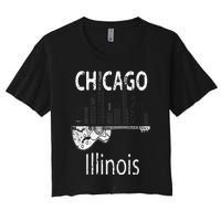 Chicago Souvenir  Illinois Music Electric Guitar Women's Crop Top Tee