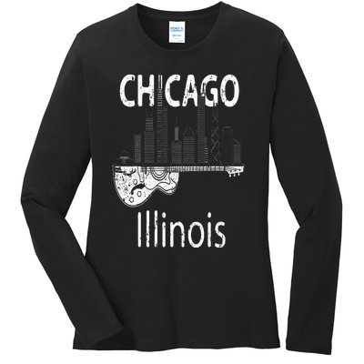 Chicago Souvenir  Illinois Music Electric Guitar Ladies Long Sleeve Shirt