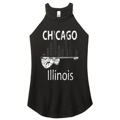 Chicago Souvenir  Illinois Music Electric Guitar Women’s Perfect Tri Rocker Tank