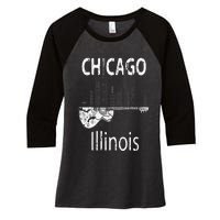 Chicago Souvenir  Illinois Music Electric Guitar Women's Tri-Blend 3/4-Sleeve Raglan Shirt