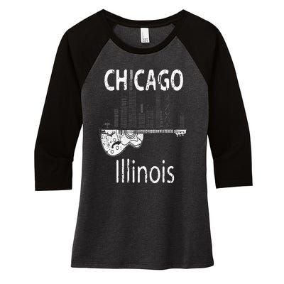 Chicago Souvenir  Illinois Music Electric Guitar Women's Tri-Blend 3/4-Sleeve Raglan Shirt