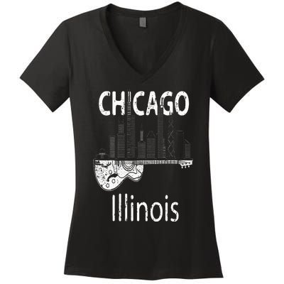 Chicago Souvenir  Illinois Music Electric Guitar Women's V-Neck T-Shirt