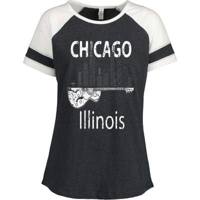 Chicago Souvenir  Illinois Music Electric Guitar Enza Ladies Jersey Colorblock Tee