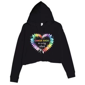 Cancer Sucks In Every Color Cancer Awareness Ribbons Heart Crop Fleece Hoodie