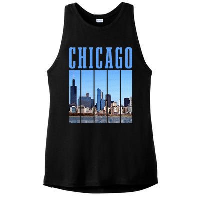 Chicago Skyline Illinois Vintage Pride Chicago Ladies PosiCharge Tri-Blend Wicking Tank