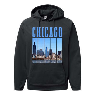 Chicago Skyline Illinois Vintage Pride Chicago Performance Fleece Hoodie