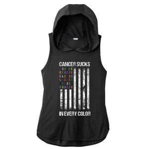 Cancer Sucks In Every Color Usa American Flag Ribbons Ladies PosiCharge Tri-Blend Wicking Draft Hoodie Tank