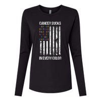 Cancer Sucks In Every Color Usa American Flag Ribbons Womens Cotton Relaxed Long Sleeve T-Shirt