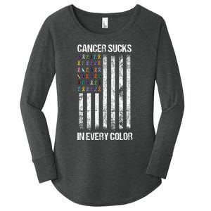 Cancer Sucks In Every Color Usa American Flag Ribbons Women's Perfect Tri Tunic Long Sleeve Shirt